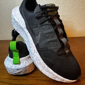 NIKE Womens Impact Crater Black and Neon Green Sneakers Shoes Organic